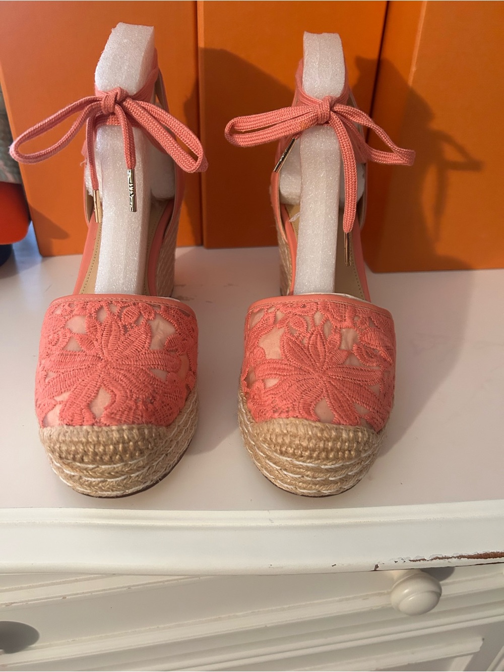 Michael Kors Coral Lace Espadrille Wedge Sandals with Ankle Tie